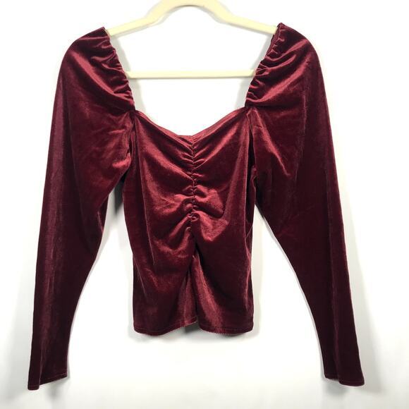 BB Dakota Velvet Ruched‎ Top XS Burgundy Puff Whimsigoth Fairy Grunge Romantic